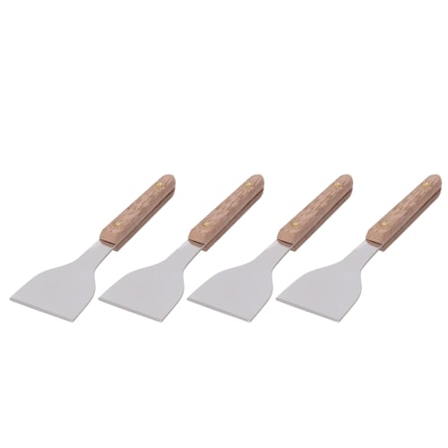 Takagi Wooden Handle Stainless Steel Spatula Set of 4, Perfect for Monjayaki, Okonomiyaki, and Teppanyaki, with Heat-Resistant Wooden Handles, Turning