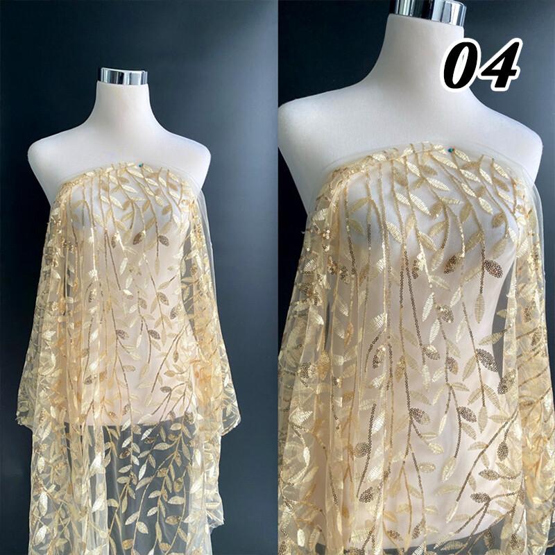 Шампанское Сияющая Ткань с Блестками Лист Дерева Вышитая Ткань Материал для Платья DIY Платья Свадебная Фата Швейные Принадлежности 50x125cm
