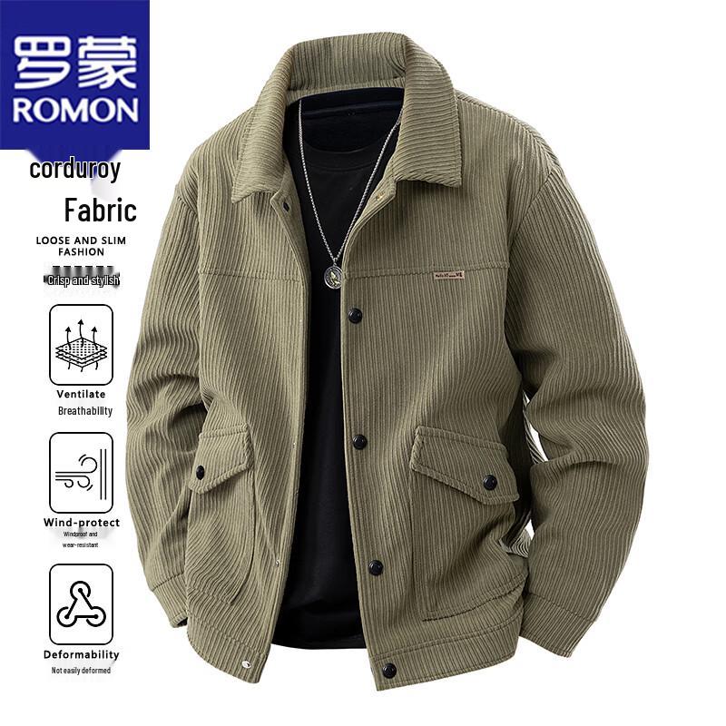ROMON Men's Spring/Autumn Business Casual Corduroy Lapel Jacket