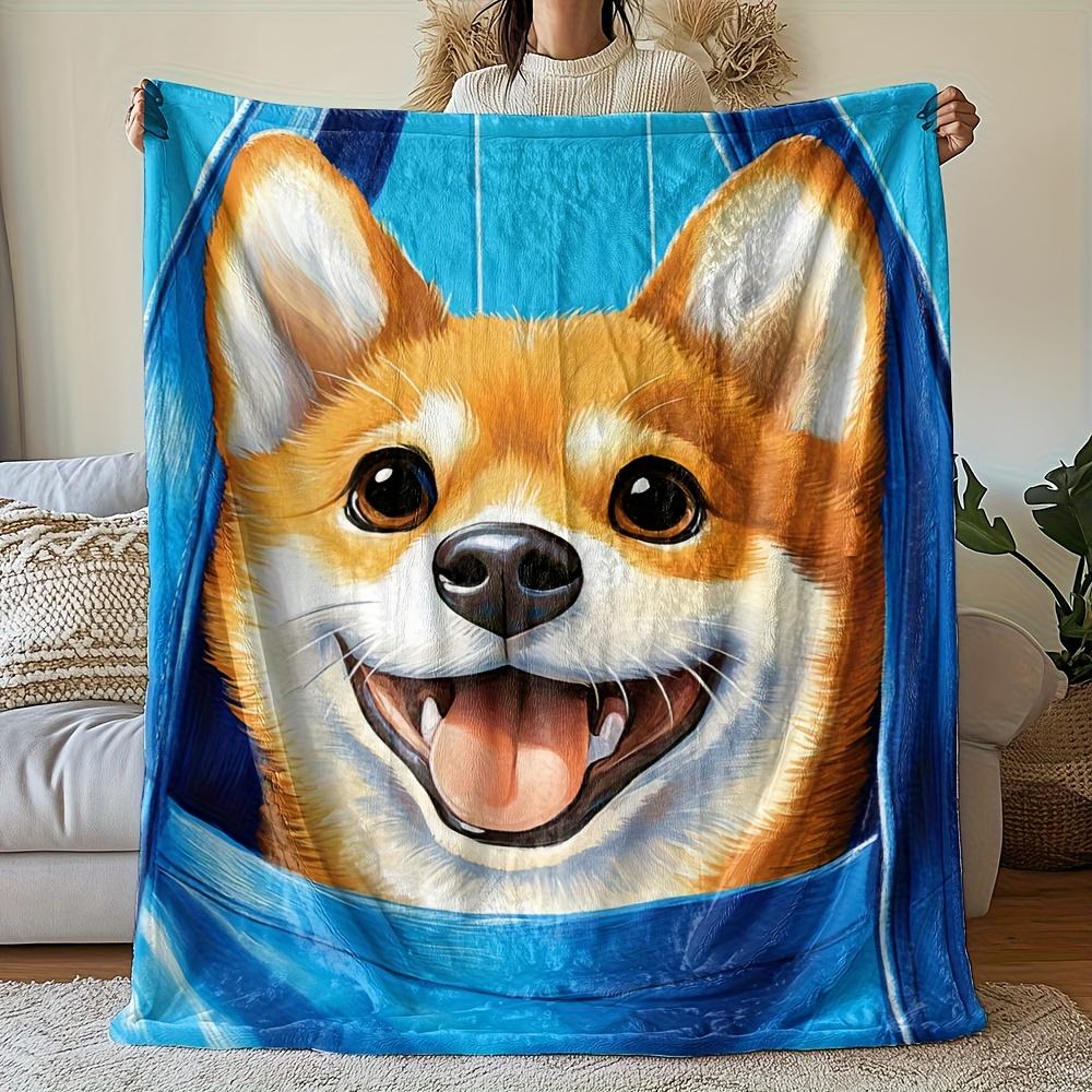 Corgi Face Print Blanket Reversible Flannel Throw for Dog Lovers AllSeason Comfort Adorable Pet Gift