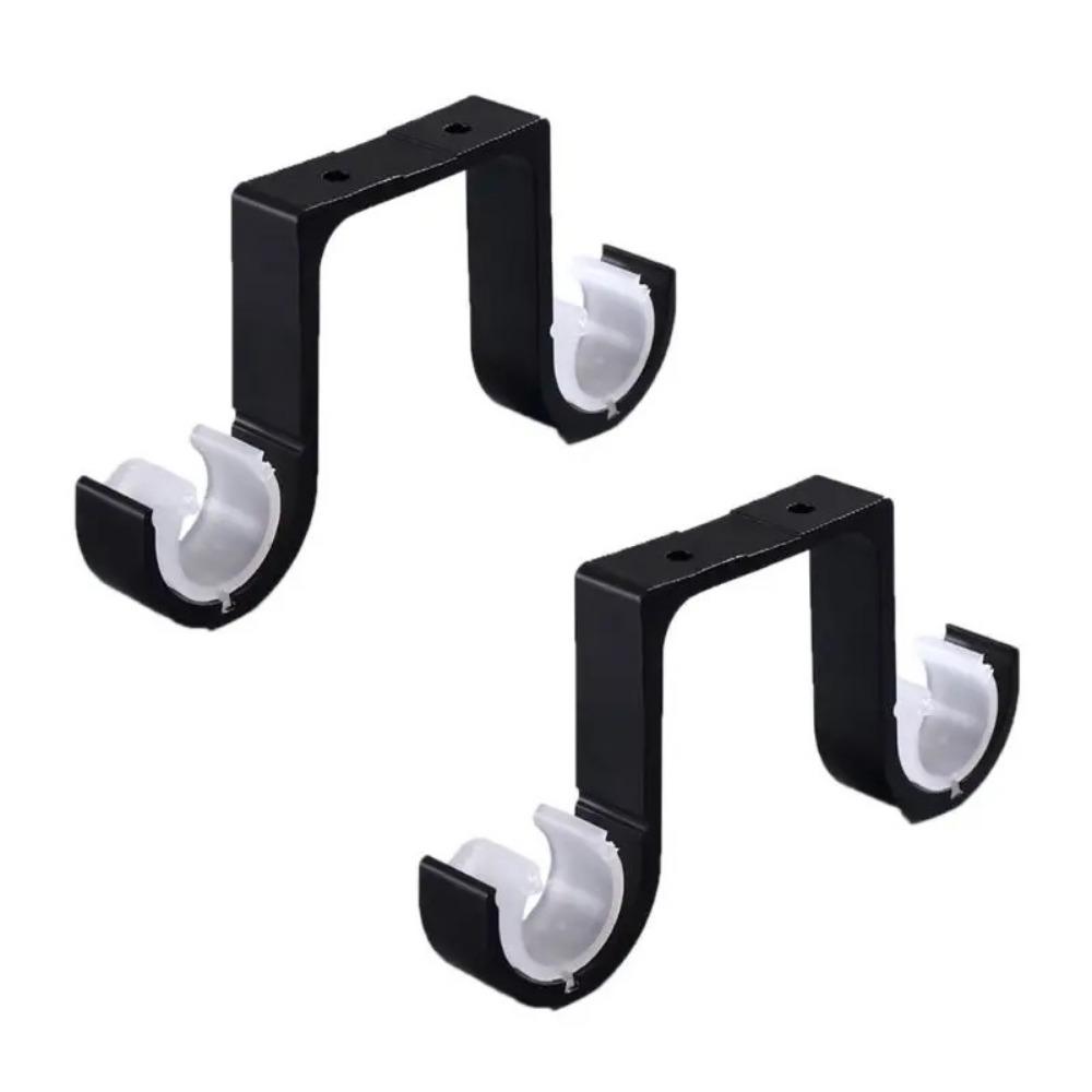 2pcs/set Aluminum Double Curtain Rod Brackets Durable Thicken Window Hardware Hook Hanger Supporter Black Ceiling Mount Supports