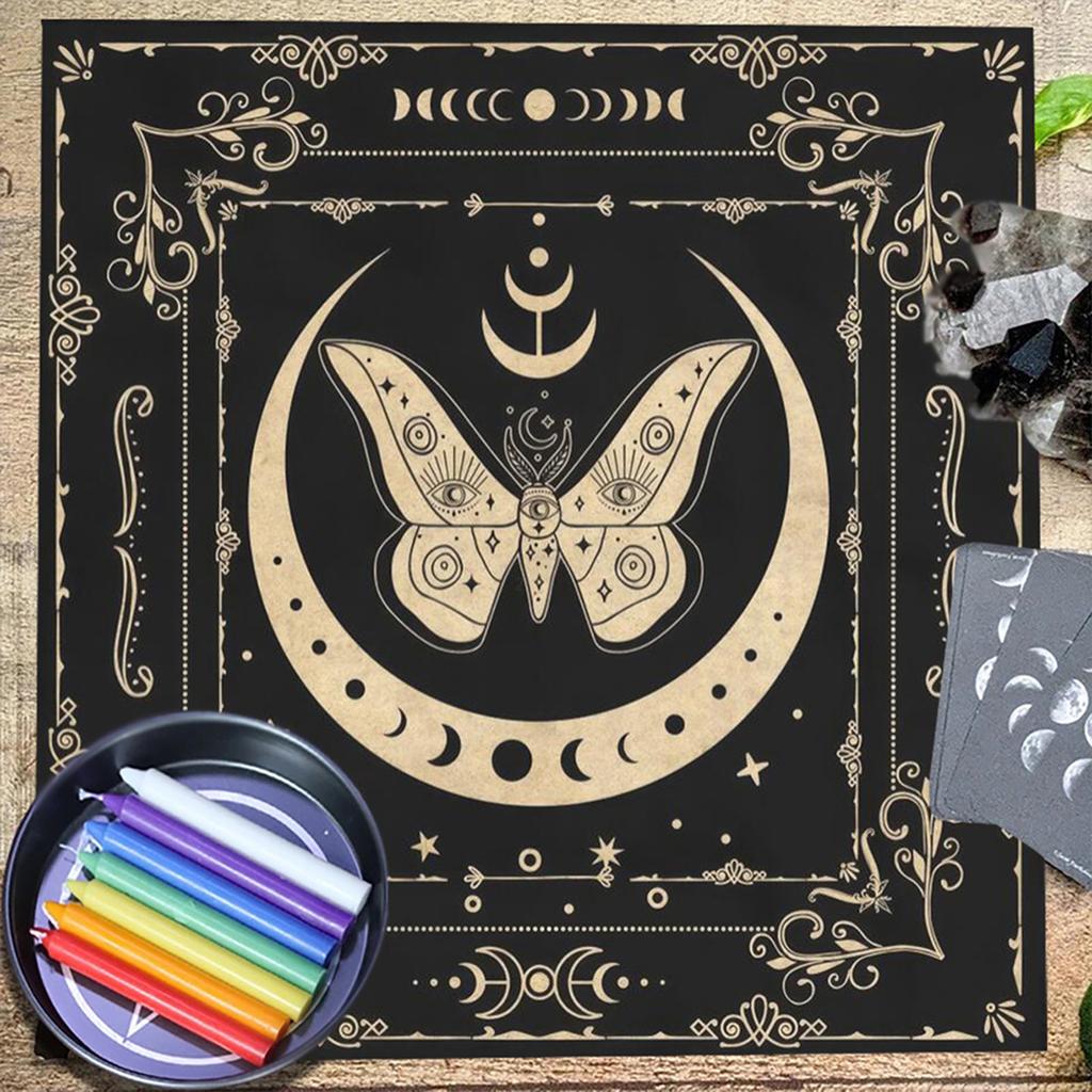 Tarot Card Tablecloth Altars Cloth Moon/Butterfly/Flower Tablecloth Astrology Divinations Non-Slip Mat Tapestry Decors