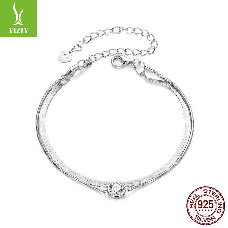 50 Points Sparkling Mozzarella Diamond Double-Layer Bracelet, Simple Light Luxury High-End S925 Sterling Silver Bracelet