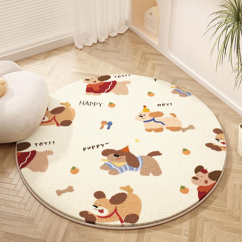 

Ковер для декора спальни в мультяшном стиле, милые круглые ковры для гостиной, пушистый мягкий прикроватный коврик, утолщенный плюшевый детский напольный коврик 80x80CM