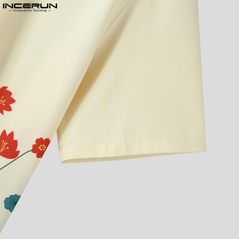 INCERUN Summer Print Men Short Sleeves Holiday Casual Loose Shirts