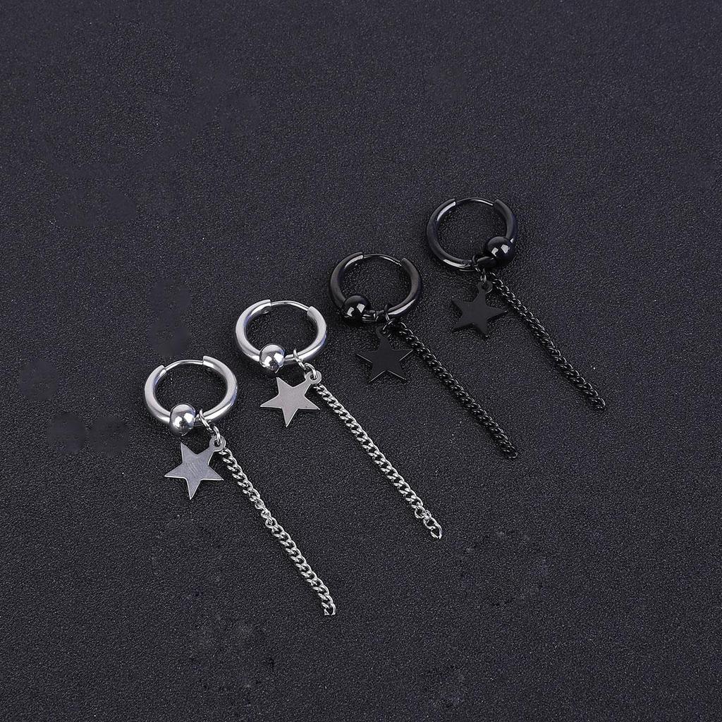 Titanium Steel Earrings Men Temperament Trendy Earrings Korean Women Long Tassel Chain Earrings