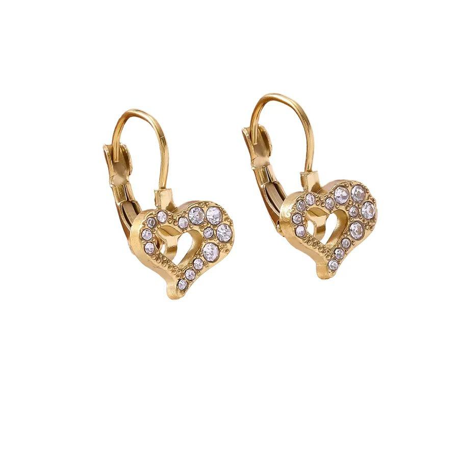 Versatile Retro Heart Hollow Gold-Plated Titanium Steel Diamond Earrings - Anti-Allergy