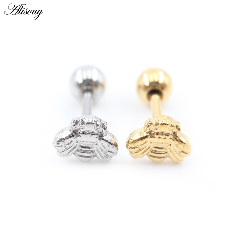 2PC Edelstahl Shell Kreuz Herz Stern Spinne Mond Schlange Biene Dreieck Frauen Männer Ohrstecker Knorpel Ohrringe Piercing Schmuck