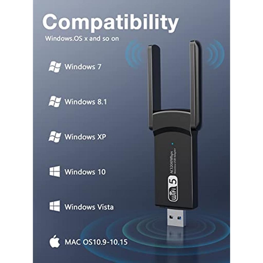 Wifi Dongle,1200Mbps USB WI-FI Adapter Dual Band 5.8GHz / 2.4Ghz Mini Wireless Network for Windows XP/Vista/7/8/10 Mac OS X 10