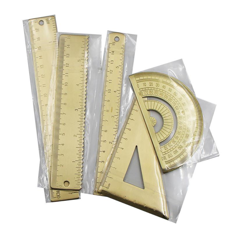 Retro Brass Ruler Triangle Ruler Protractor Caliper Wave Ruler Stationery Accessories For School