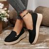Autumn new cloth platform onepedal slope heel single shoes large size muffin woven loafers women