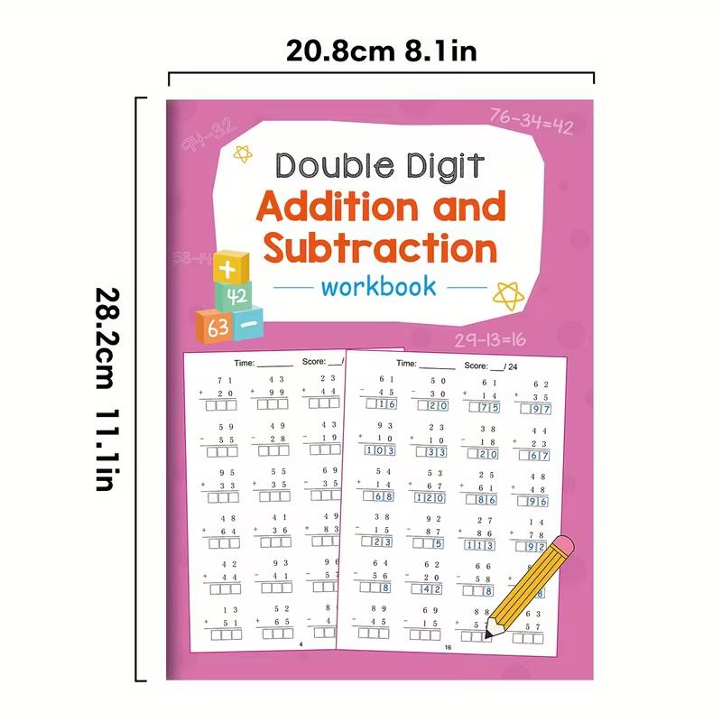 Math Practice Workbook Set Single-Digit & Double-Digit Addition Subtraction Calculation Training Grades 1-3 Learning Activities