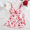 European and American Sexy Mesh Print See-Through Backless Nightgown Pajama Set