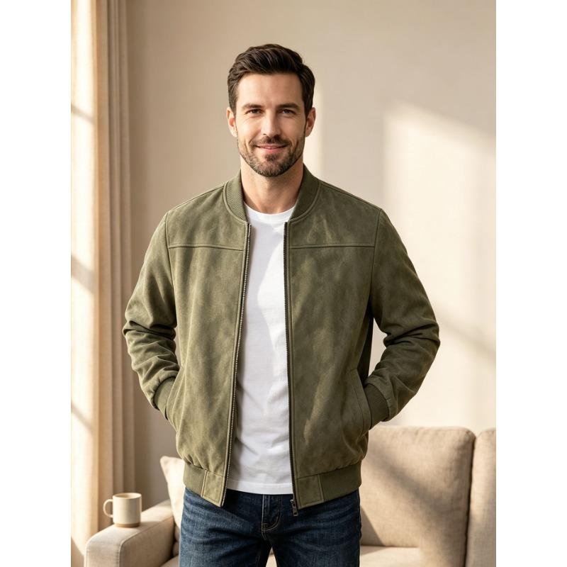 Men S Casual Autumn Winter Large Size Suede Bomber Jacket Long Sleeve Coat