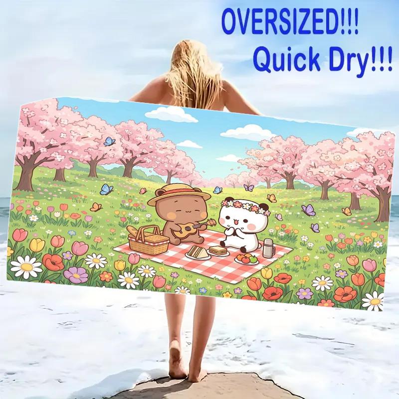 Bubu Dudu Cartoon Print Beach Towel, Large Soft Quick Dry Towel for Beach Camping Swimming