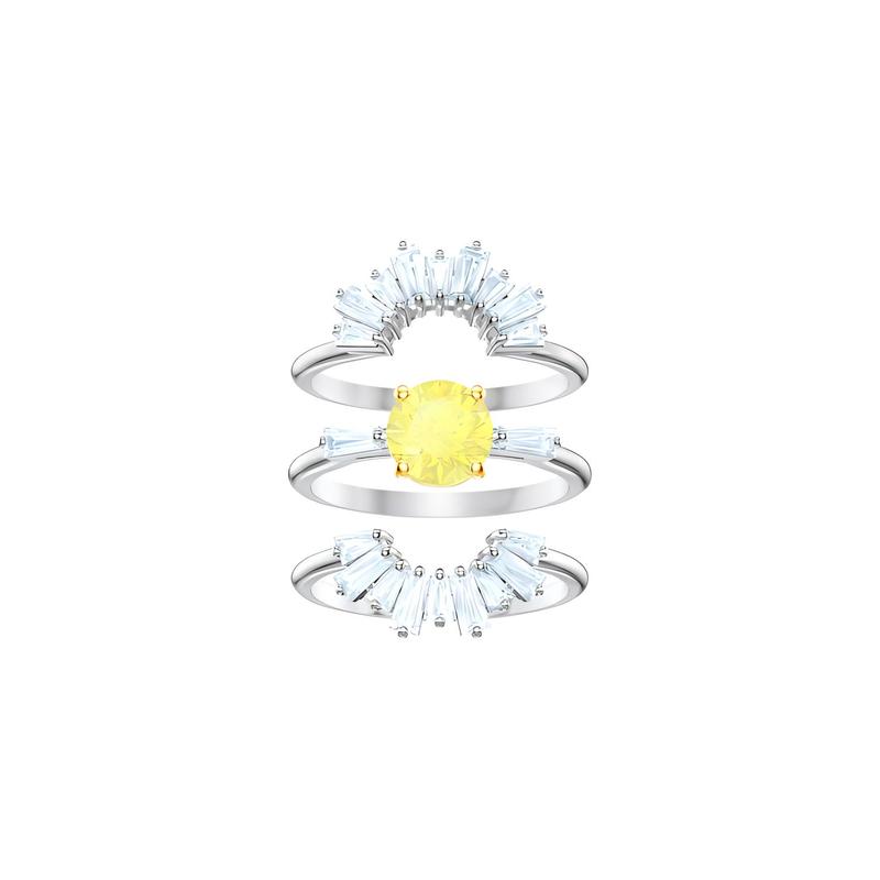 Swarovski Sunshine Daisy Three Piece Set Rhodium Plated Ring Women s 5482498