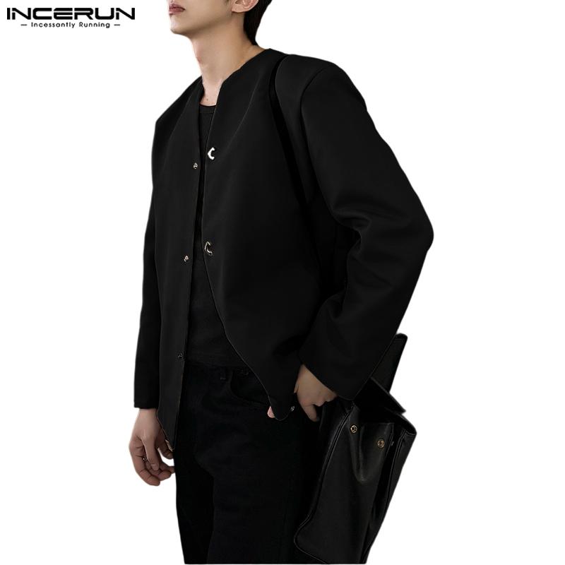 INCERUN Oversized Men Casual Long Sleeve Buttons Up Blazer Tops