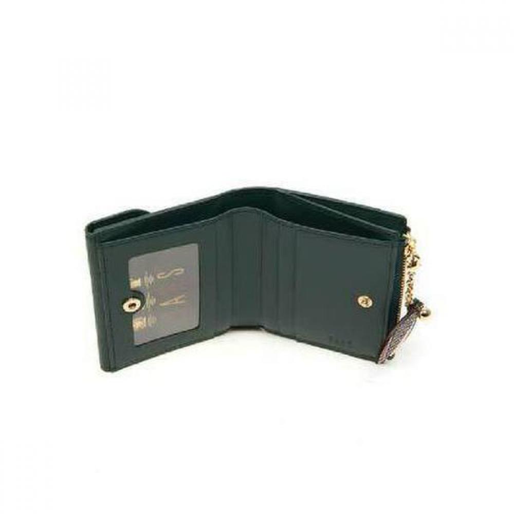 Daks Green Leather Check Flower Decoration Wallet Dcwa2f307e2