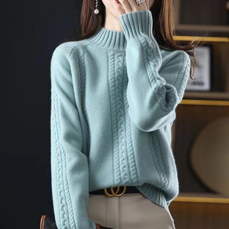 Solid Color Simple Fashion Versatile Knitted Bottoming Shirt Women's Autumn and Winter New Semi-turtleneck Pullover Sweater with Thick Top