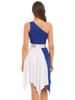 Womens One Shoulder Dance Dress Color Block Patchwork Design Asymmetrical Hem Sleeveless Performance Gown
