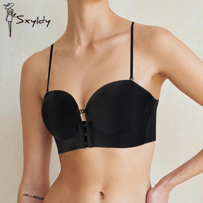 Front-closed Seamless Bra for Women Round Cup Non-Slip Push-up Bra Tube-top Manga Boobs Multi-way Wear