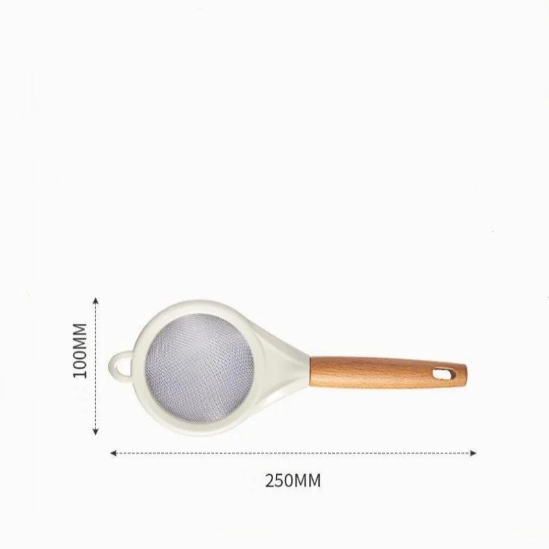 Stainless Steel Flour Sieve Sugar Powder Juice Soybean Milk Foam Filter Fine Screen Wooden Handle Household Kitchen Baking Tools