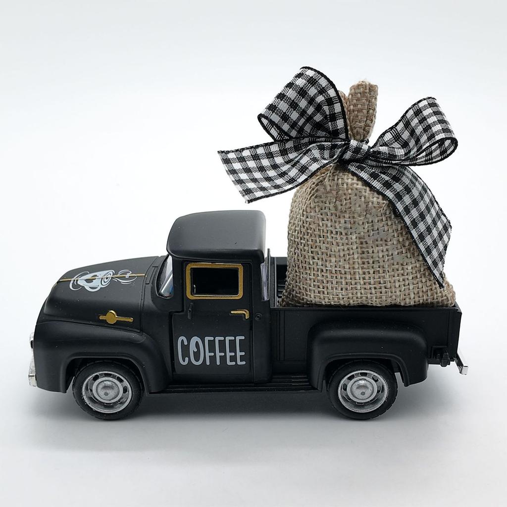 Vintage Mini Kovový Model Nákladního Auta s Odnímatelným Jutovým Pytlíkem pro Kávový Koutek a Ozdoby na Pulty