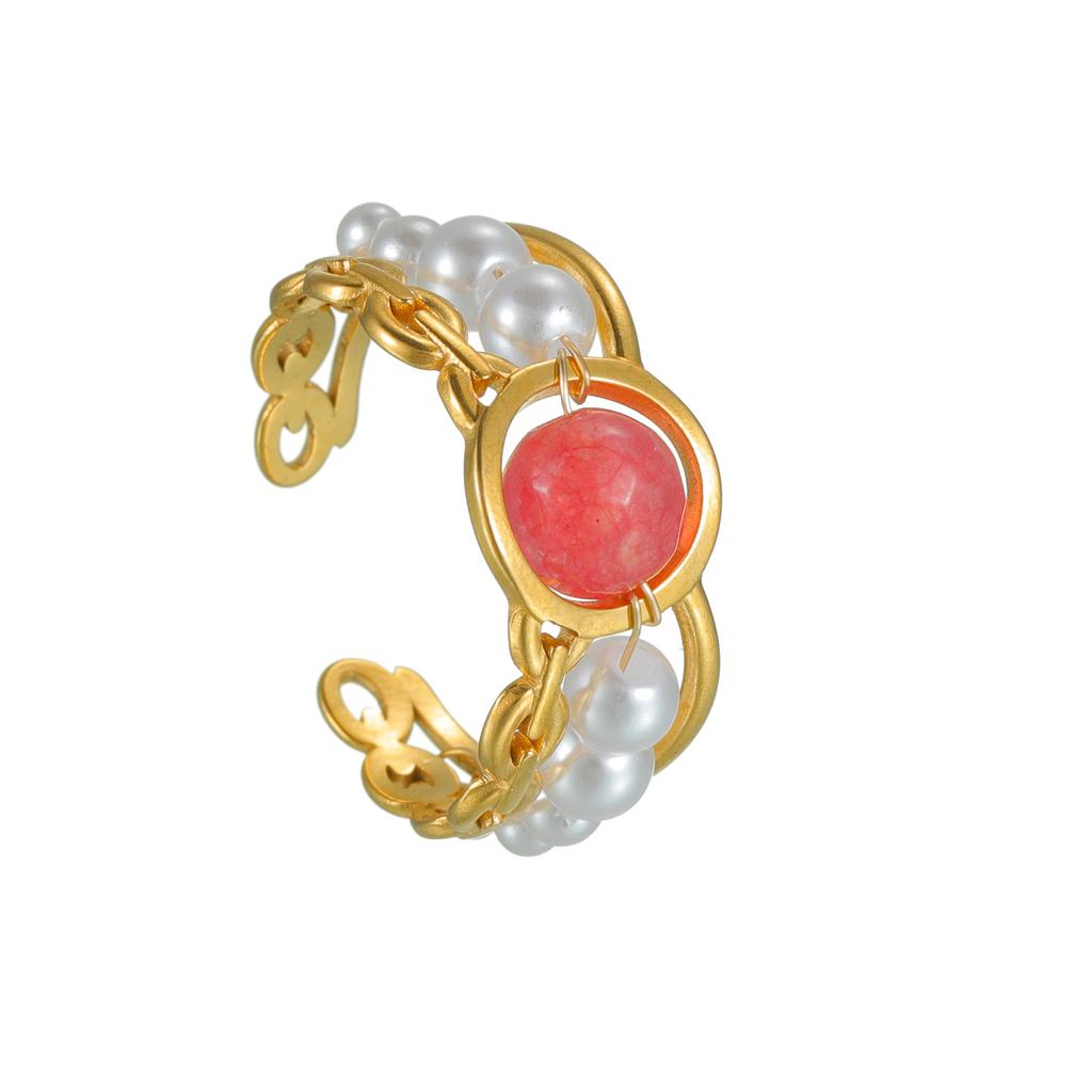 Atoztide Fashion Imitation Pearl Open Ring For Women Stainless Steel Colorful Bead Adjustable Finger Ring Christmas Jewelry Gift