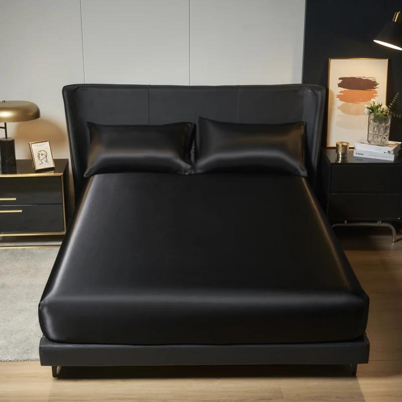 Light Premium Simulated Silk Satin Mattress Bedspread Single Piece Bed Cover Queen Mattress Protective Cover (No Pillowcases)
