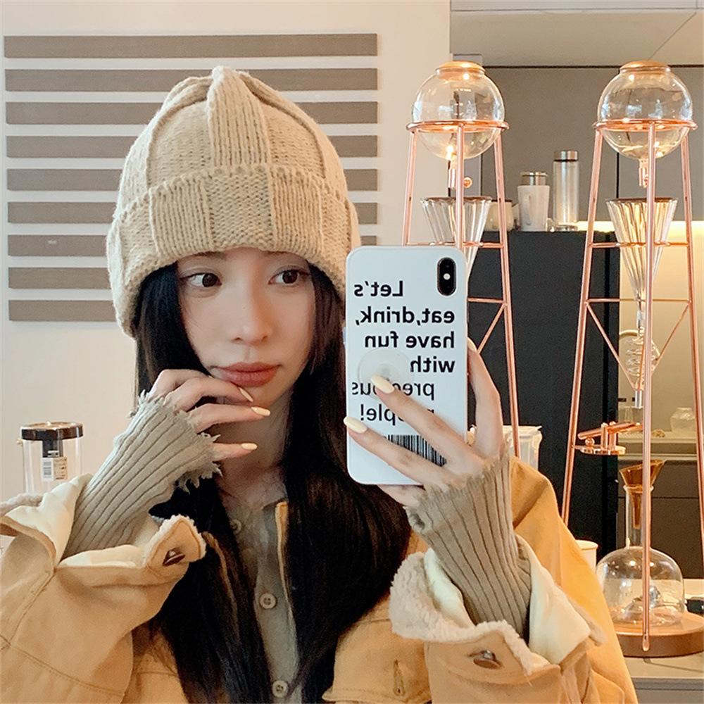 

Do not pick people, solid color knitted hats for men and women, thickened and showing the face, small cone top wool hat, bare body pullover hat tide рожевий