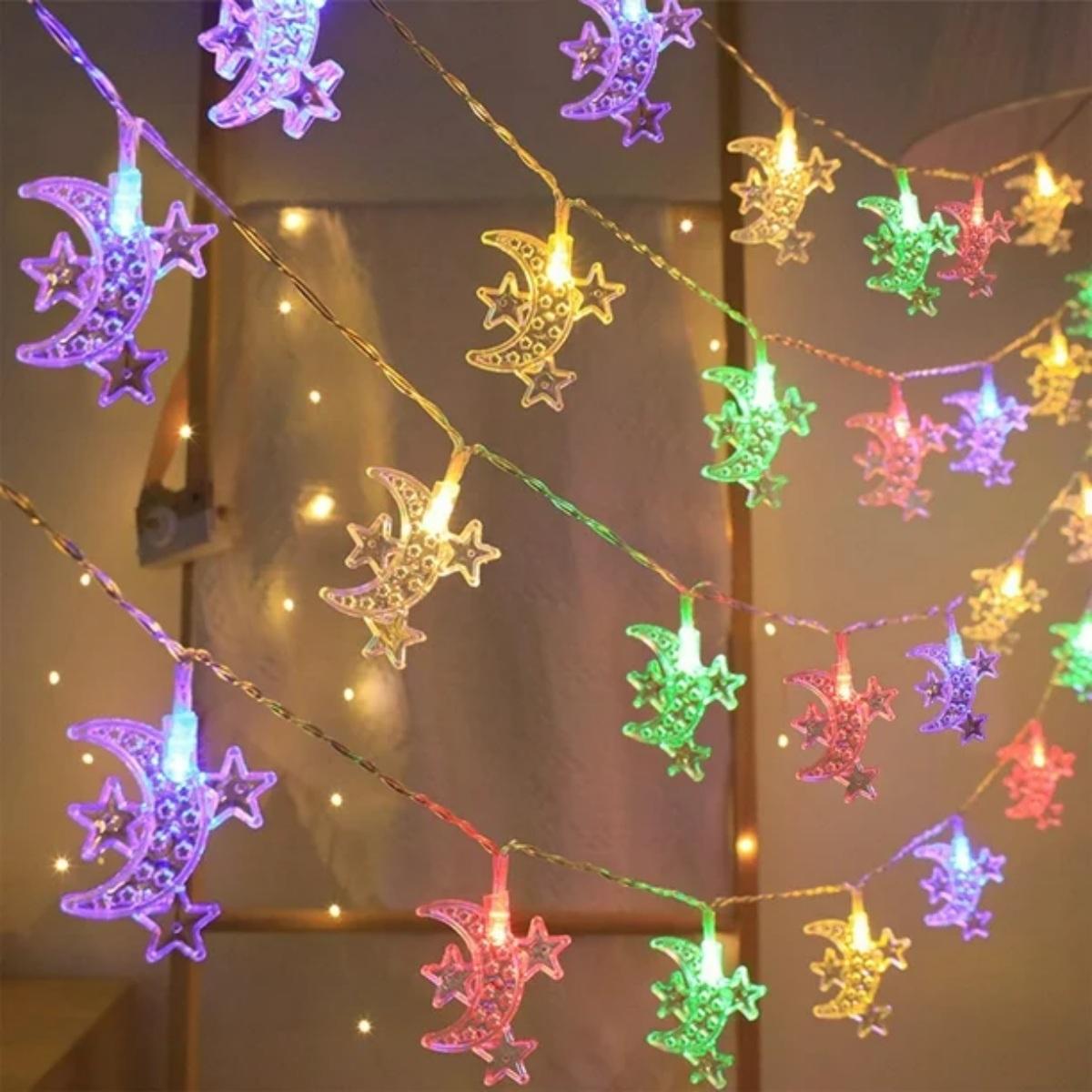 

Eid String Light Mubarak Moon 3 Star Ramadan Decorative Hanging Lamp Battery Powered For Home Bedroom Balcony Party Decor 1.5M10LED