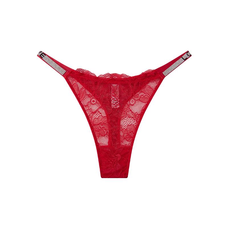 Sexy Lace Thong with Rhinestones: Seamless, Thin-Strapped, See-Through Panties