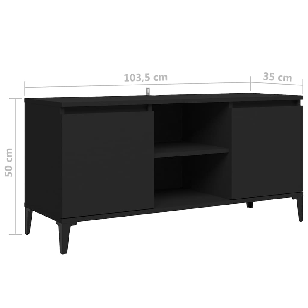 Fernsehtisch Mit Metallbeinen Schwarz, Doppeltür-Speicher Mit Viel Platz, Flurschrank, 103,5 X 35 X 50 Cm