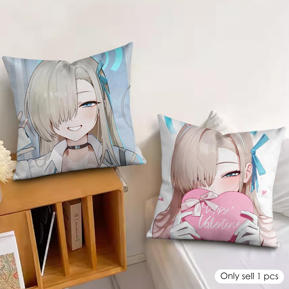 I-Ichinose Asuna Blue A-Archive Cushion Cover Silky Short Plush Invisible Zipper Dustproof Sofa Pillow Case For Home Decor