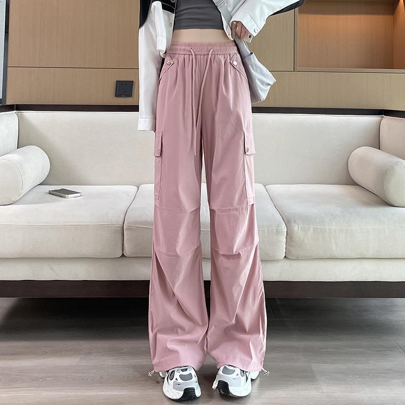 Women's Spring and Summer New Quick-drying Work Trousers High-waisted Loose Casual Wide-leg Straight Leg Drawstring Trousers Sports Trousers