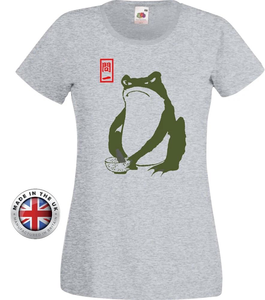 Japanese Woodblock Art Grumpy Tea Toad Matsumoto Grey FittedUnisex T Shirt S