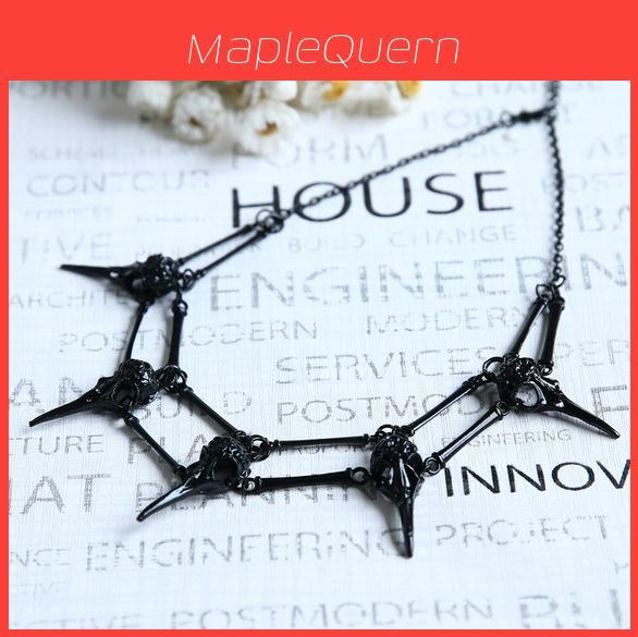 Gothic Bird Skull Necklace With Cross Chain For Women In Antique Style