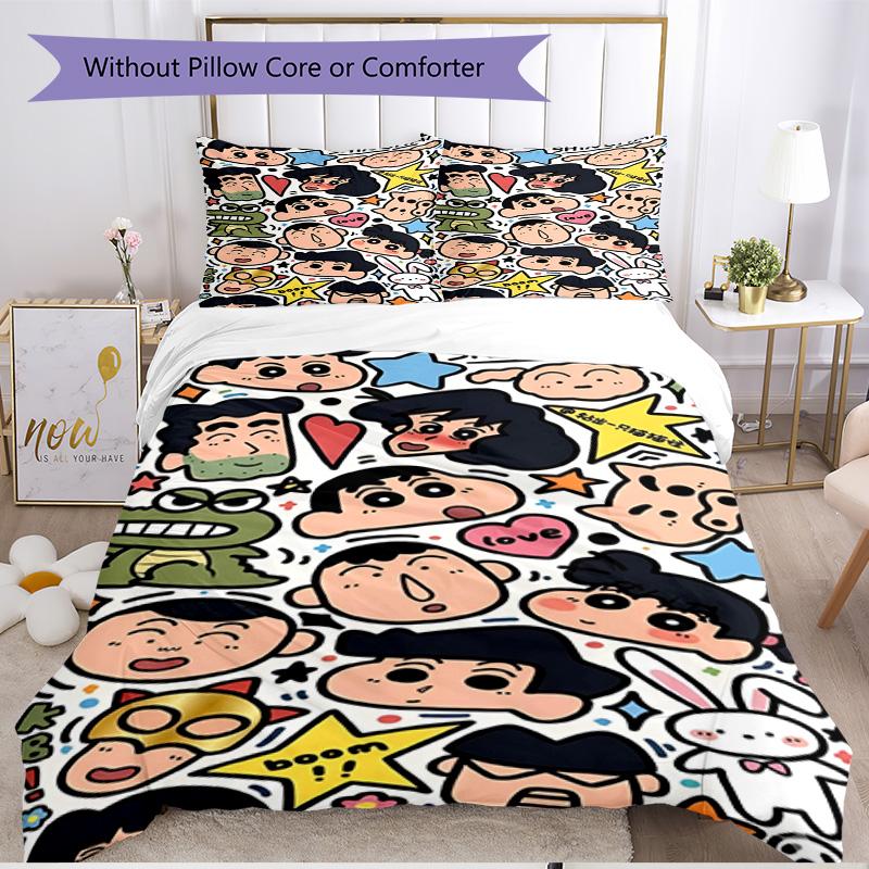 Set copripiumino 3 pezzi (1*Copripiumino + 2*Federe, Senza Nucleo), Set Biancheria da Letto Morbido Stagione Unica con Stampa Crayon Shin, Regalo per Arredamento Camera da Letto