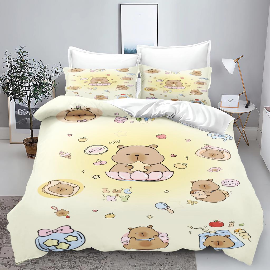 New 3d Print Kawaii Animal Capybara Bedding Set Boys Girls Twin Queen Size Duvet Cover Pillowcase Bed Kids Adult Home Textiles