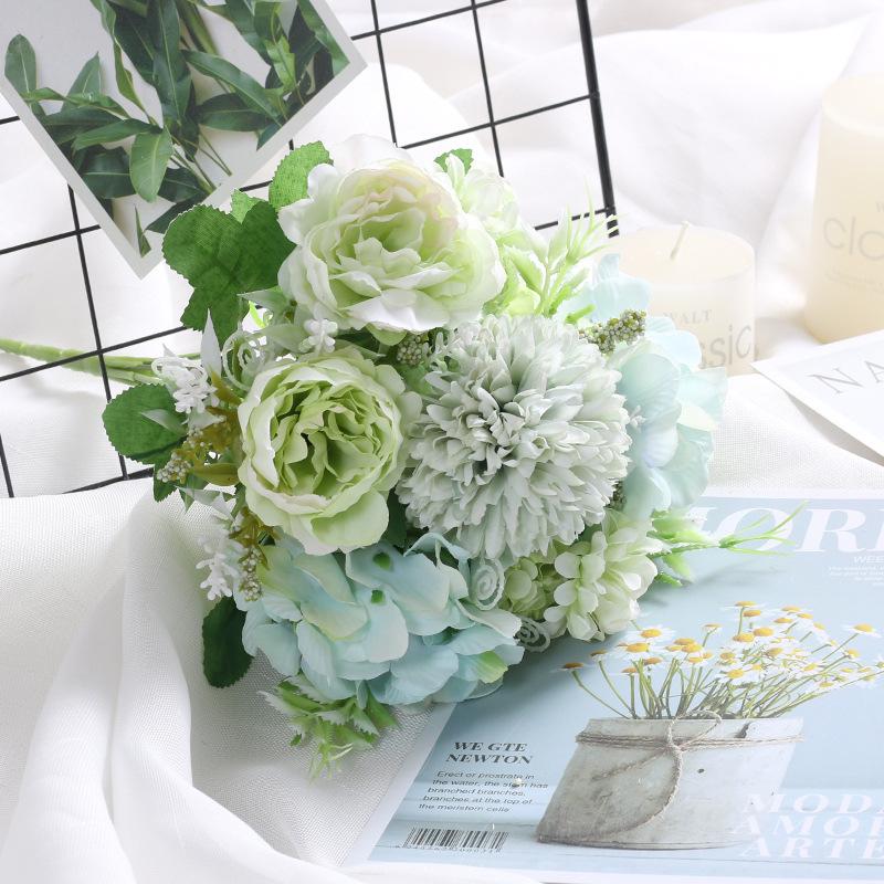 Single Stem Silk Rose Bouquet with Plastic Handle for Wedding Decoration