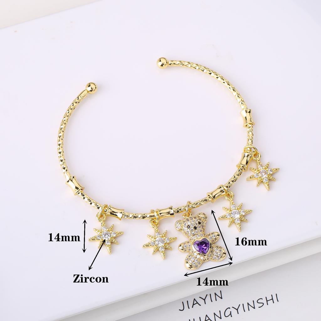 7-Color Sparkling Zircon Animal Bear Star Pendant Bracelet Bangle for Women Birthday Gift New Fashion Party Charm Wrist Jewelry