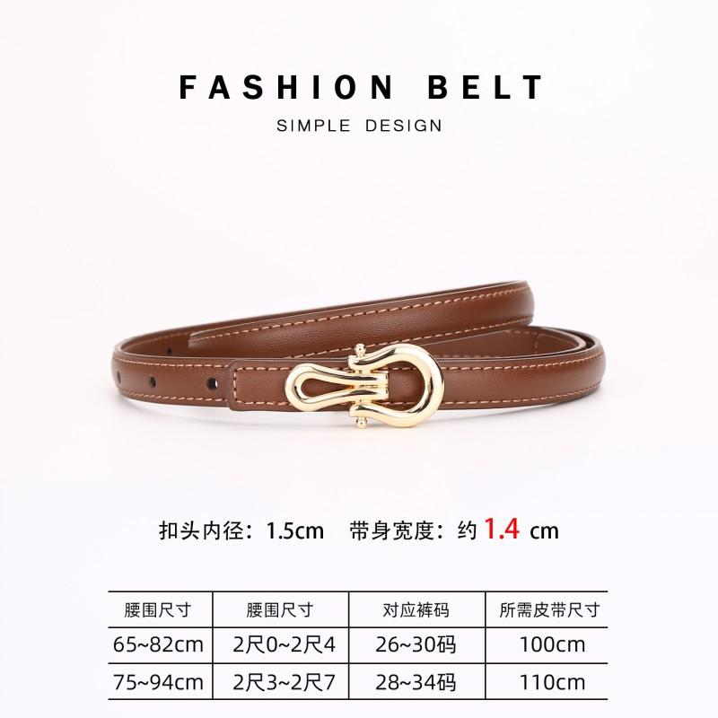 Womens Genuine Leather Thin Belt With Zinc Alloy Buckle Fashion Minimalist Waistband Dresses Pants Casual Office Wear