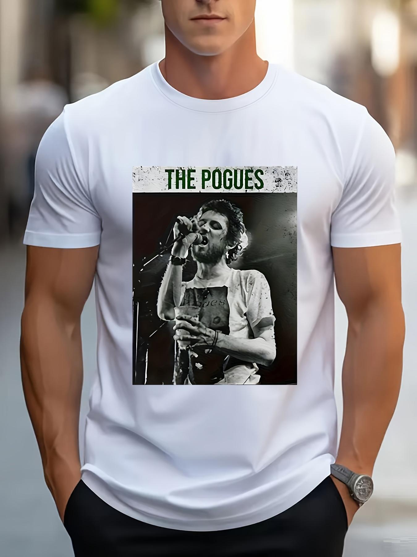 

Men s Vintage 80s Pogue Band Graphic T-Shirt - Black Casual Summer Tee with Pogue Print XXL