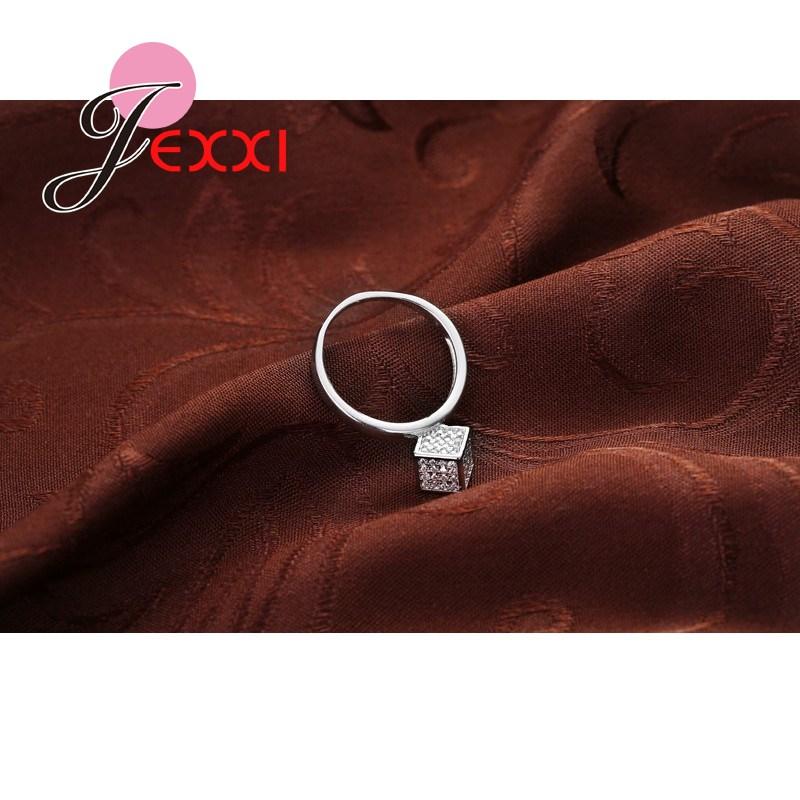 High Quality 925 Sterling Silver Women Sparkling CZ Crystals Rhinestone Cube Geometric Jewelry Female Wedding Band Ring