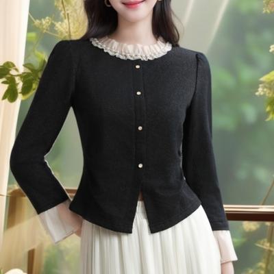 Camisa elegante de primavera francesa para mujer, estilo coreano, de manga larga, fina y con cuentas, con un temperamento avanzado.