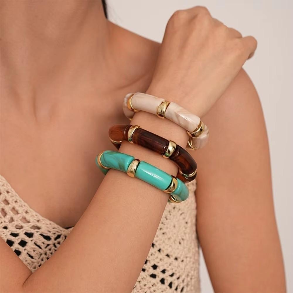 Curved Design Stone Grain Bracelet Multicolour Charm Bracelet Fashion Bamboo Pipe Bracelet  Women