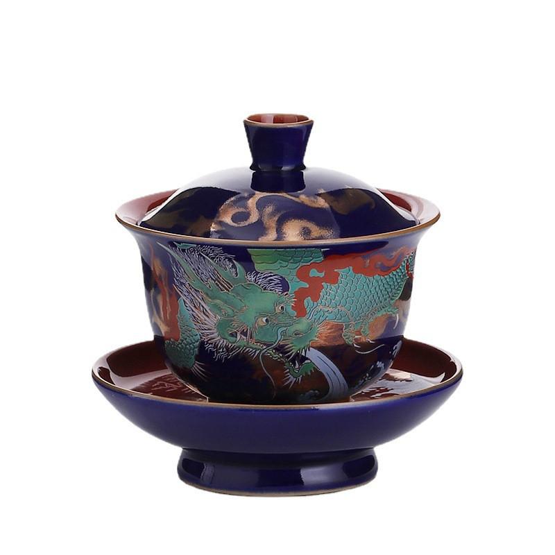 

Эмалированная чаша для чая с крышкой Three Cai Gaiwan Изысканная керамическая чашка для чая Китайская кружка для чая Подарки Роскошная дорожная чашка для заваривания чая 140ml