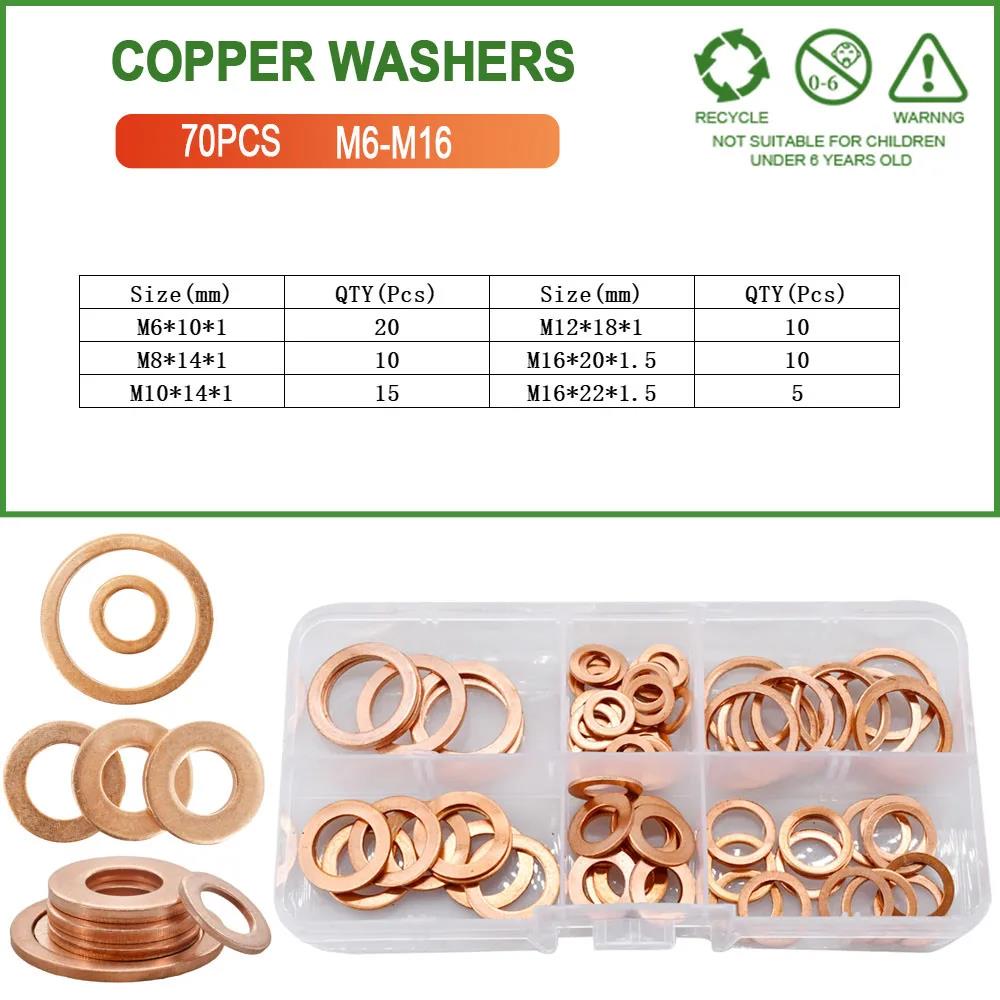 Solid Pure Copper Washers Annealed M5 M6 M8 M10 M12 M14 M16 M20 Sump Plugs Oil Seal Oring Spacers Motorcycle Flat Gasket Kit Oil Drain Plugs 3