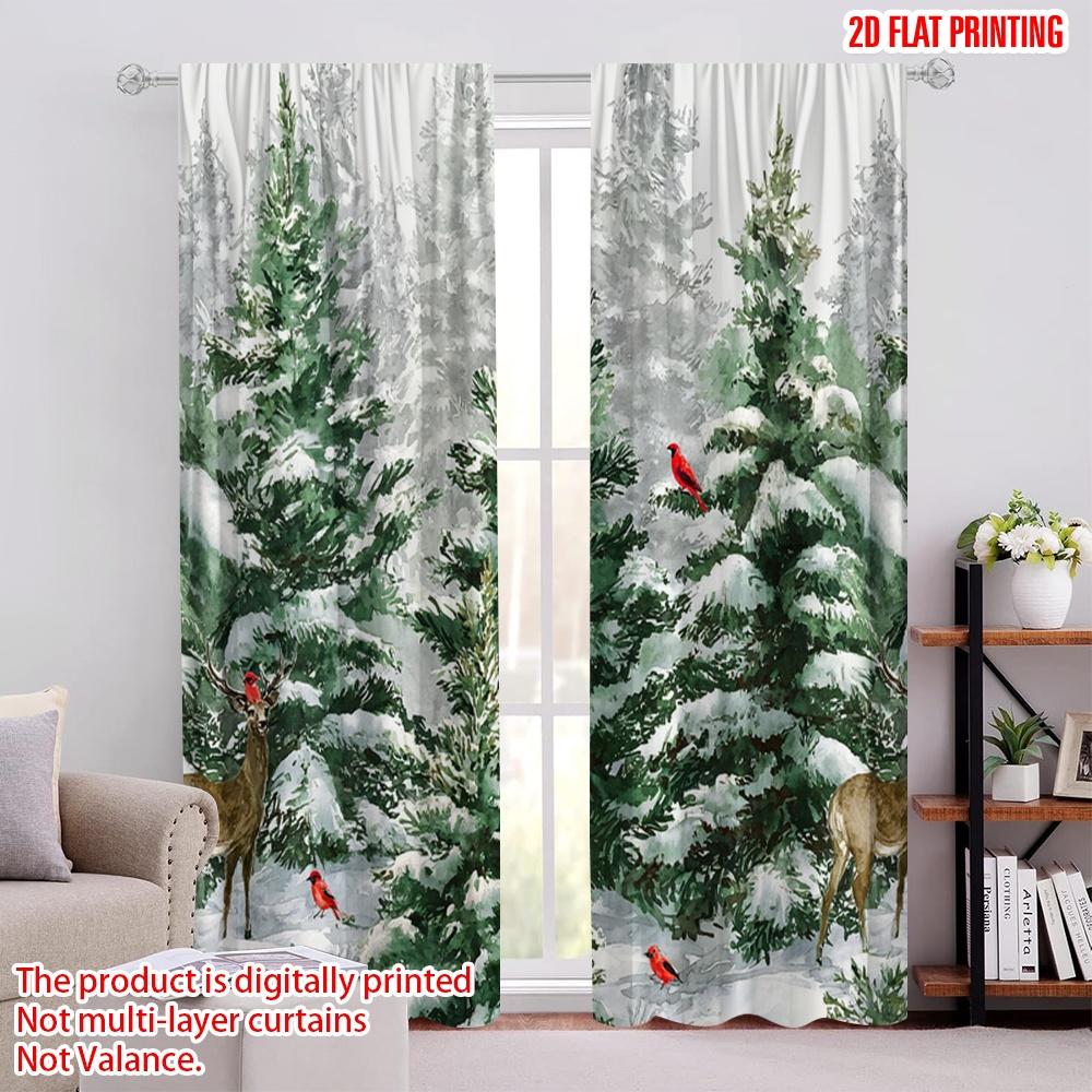 

2 шт., шторы с 2D-печатью, с цифровой печатью, рождественская сосна, снежинка, полиэстер (без удилища) Декор комнаты для гостиной 52.50 × 116.00 cm 2 pcs