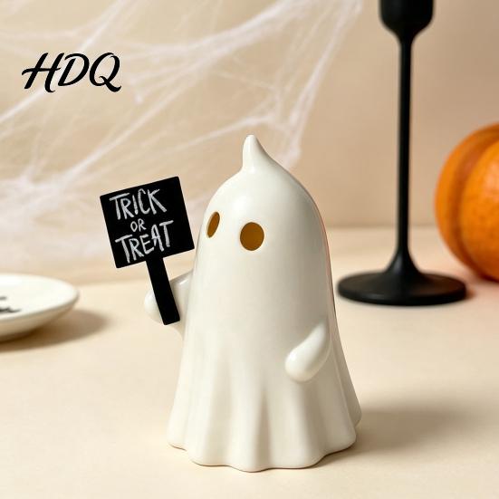 Atmospheric Night Light Halloween Up Ghost Figurine Cute Small Resin Statue Spooky Desktop Gift for Bestie Ornament Table Mantel Shelf Tiered